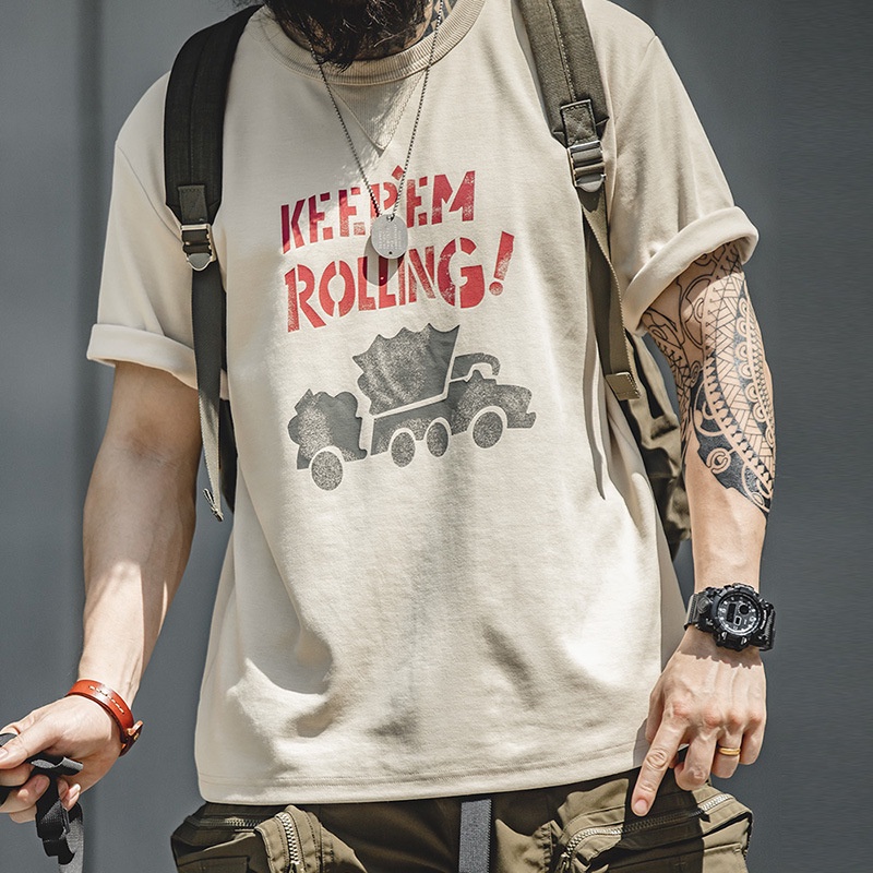 เสื้อยืดคอกลม แขนสั้น พิมพ์ลายกราฟฟิติตัวอักษร แอปริคอท สไตล์อเมริกัน โมเดิร์น ฤดูร้อน สําหรับผู้ชาย