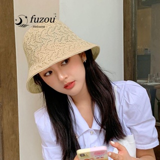 Fuzou หมวกบักเก็ต ลําลอง สไตล์สาว กลวง หมวกถัก ผ้าลินิน ฤดูใบไม้ผลิ สําหรับผู้หญิง หมวกผู้หญิง