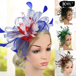 [COD]❣ตาข่ายสีทึบ Fascinator หมวก Faux ขนนกดอกไม้รูปร่างพรรค Headwear เครื่องประดับผม