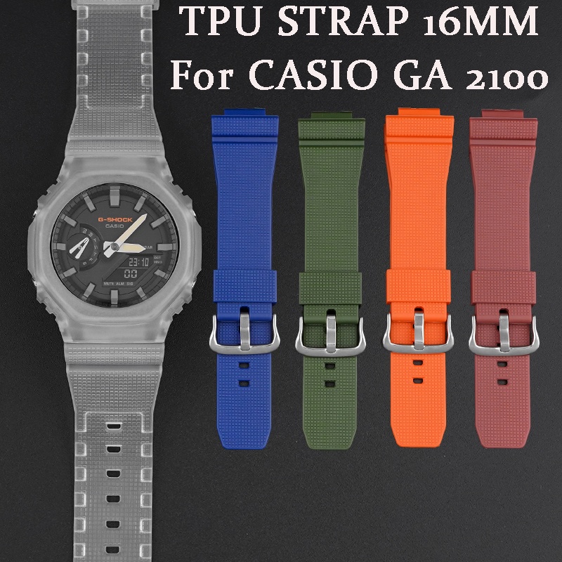 สายนาฬิกาข้อมือ สายยางสเตนเลส TPU 16 มม. แบบเปลี่ยน สําหรับ Casio G SHOCK GA 2100