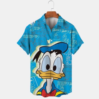 ใหม่ เสื้อเชิ้ต พิมพ์ลาย Disney Donald Duck Mickey Mouse 3D ระบายอากาศ ใส่สบาย แฟชั่นฤดูร้อน