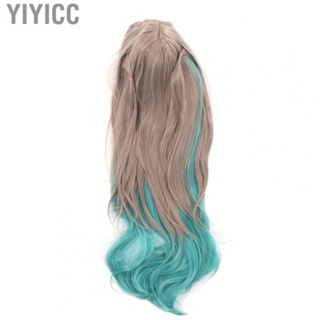 Yiyicc Long Curly Wig  Safe Gray Gradient Green Synthetic Adjustable Long Wavy Wig  for Shopping for Wowen