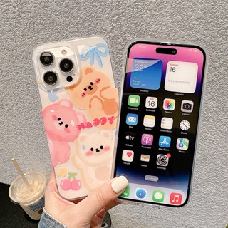 เคสโทรศัพท์มือถือแฟชั่น ลายการ์ตูนหมี เลเซอร์ เรืองแสง สําหรับ iPhone 11 14 12 13 Pro Max