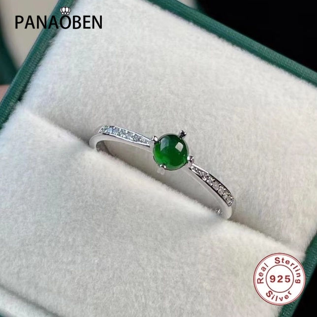 ♥ ใหม่ แหวนลูกปัดหยกธรรมชาติ ฝังเงิน สีเขียว สไตล์คลาสสิก ปรับได้ เครื่องประดับ สําหรับผู้หญิง