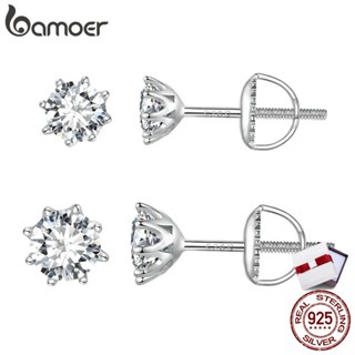 Bamoer ต่างหูเงิน 925 0.5ct และ 1ct รูปกรงเล็บโมอิส ของขวัญวันเกิด สําหรับผู้หญิง MSE019