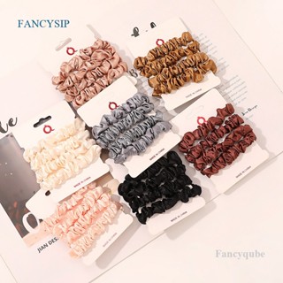 Fancy 4 ชิ้น / เซต ผ้าซาติน ผม Scrunchies ชุดวินเทจ สีพื้น ยืดหยุ่น ยางรัดผมหางม้า เชือกผม แฟชั่น เครื่องประดับผม สําหรับเด็กผู้หญิง