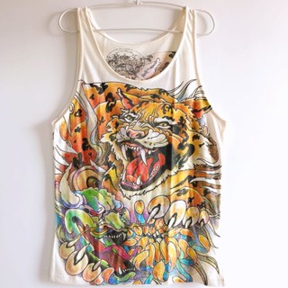 [พร้อมส่ง] เสื้อกั๊ก ผ้าฝ้ายแท้ พิมพ์ลายมังกร เสือ ดอกไม้ เสือ ทรงหลวม สองด้าน สีเบจ แฟชั่นฤดูร้อน สําหรับผู้ชาย