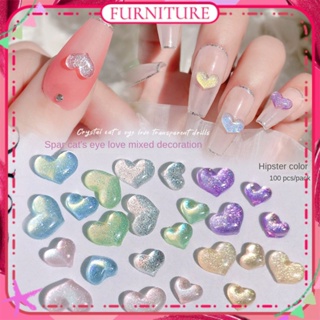 ♕100Pcs/1กระเป๋าเล็บ Aurora เครื่องประดับ Magic Heart-Shaped ฤดูใบไม้ผลิสี Fine Sparkling Pearlescent แบน-Bottomed เจาะเล็บเครื่องมือสำหรับเล็บ Shop 6แบบเฟอร์นิเจอร์