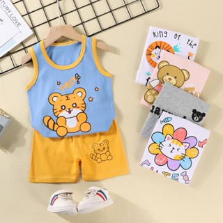 Baby Tank Top Set Summer Pure Cotton New Girls Shorts Clothes Sleeveless Set Childrens Clothing (8)