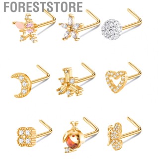 Foreststore Nose Piercing Studs  Nose Ring Set Zircon Decoration Stainless Steel 9pcs Shiny  for Girls for Parties