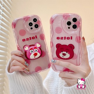 เคสโทรศัพท์มือถือ แบบนิ่ม ลายการ์ตูนหมีสตรอเบอร์รี่ 3D ขอบโค้ง มีป็อบอัพ สําหรับ iPhone 11 13 12 14 Pro Max XR XS X Max 7 6s 6 8 Plus 7Plus SE 2020