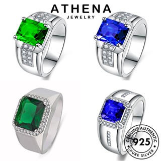 ATHENA JEWELRY แฟชั่น ผู้ชาย เงิน เกาหลี Silver ต้นฉบับ แหวน เครื่องประดับ เครื่องประดับ ไพลินมรกต แท้ เรียบง่าย 925 M076