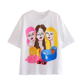 ขายส่ง เสื้อคอกลม แขนสั้น พิมพ์ลาย สีขาว 109