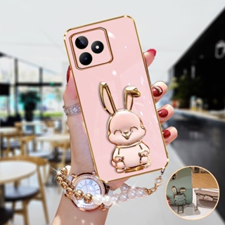 เคสโทรศัพท์มือถือ ลายการ์ตูนกระต่ายน่ารัก 3D พร้อมสายคล้องมือ สําหรับ Realme C53 C55 NFC C33 C35 10 Pro+ Pro 5G Coca-Cola Edition 4G 5G