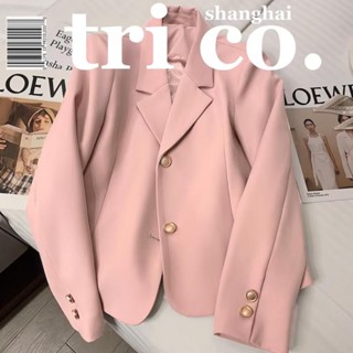 Pink suit jacket Womens Spring and Autumn New Korean cropped suit top temperament Advanced sense Leisure blazer