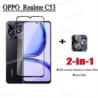 2 in 1 ฟิล์มกระจกนิรภัยกันรอยหน้าจอ แบบเต็มจอ สําหรับ Realme C53 C55 C33 C35 C30 C30s C11 2021 10 9 8 Pro+ 5G