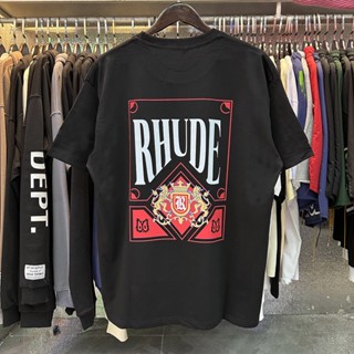 เสื้อยืดแขนสั้น คอกลม ผ้าฝ้าย ทรงหลวม พิมพ์ลาย RHUDE เหมาะกับฤดูใบไม้ผลิ และฤดูร้อน สําหรับผู้ชาย และผู้หญิง