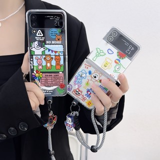 เคสโทรศัพท์มือถือ ลายดอกไม้ ผีเสื้อน่ารัก พร้อมสายคล้อง สําหรับ Samsung Galaxy Z Flip4 Z Flip3 Z Flip4 Z Flip3