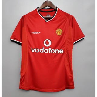 เสื้อกีฬาแขนสั้น ลายทีมชาติฟุตบอล MU 00-02 ชุดเหย้า สีแดง สไตล์เรโทร