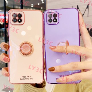 เคสโทรศัพท์มือถือ ชุบไฟฟ้า กันกระแทก พร้อมแหวนขาตั้ง สําหรับ Samsung Galaxy A52 S A72 A22 A82 A13 4G 5G F62 M62 S21FE A03S 164 A04S M52