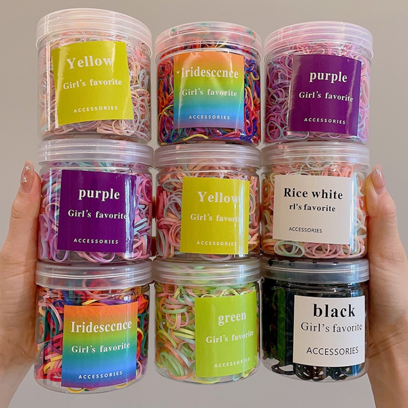 ชุด 2,000 ชิ้น ยางรัดผม แบบหนัง ยืดหยุ่นสูง ขนาดเล็ก สีมาการอง แฟชั่นฤดูร้อน สไตล์เกาหลี สําหรับเด็กผู้หญิง