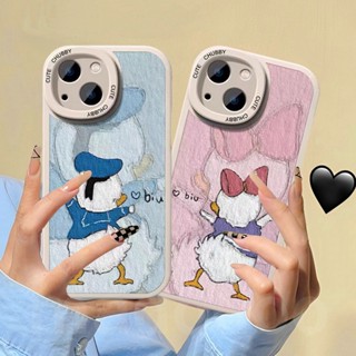 Cartoon Couple Casing For iPhone 15 14 13 12 Mini 11 Pro Xs max 6 6S 7 8 Plus X XR 11promax 12promax 13promax Cute Donald Daisy Duck Anti-fall Back Oval Fine Hole Lens Phone Case XPN 73