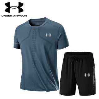 Under Armour เสื้อยืดแขนสั้นลําลอง ผ้าเรยอน และกางเกงขาสั้น สําหรับผู้ชาย เหมาะกับการเล่นกีฬา