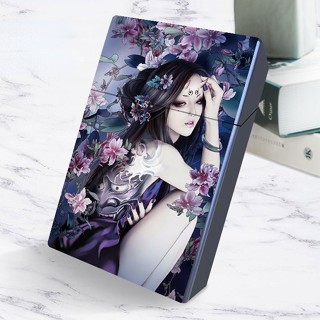 เคสที่จุดบุหรี่ แบบกดอัตโนมัติ แบบพกพา กันแรงดัน รูปการ์ตูนอนิเมะผู้หญิงสวย 20 ช่อง สีดํา