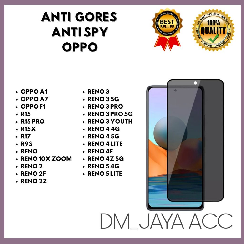 กระจกนิรภัยเซรามิค Anti Spy -Anti Privacy OPPO A1-A7-F1-R15-R15 PRO-R15X-R17-R9S-RENO-RENO 10X ZOOM-