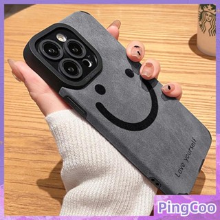 สำหรับ iPhone 11 Case Grey Leather Veneer Pupil Fur Case Soft Shockproof Case Simple Cute Smile Icon Compatible with iPhone 14 13 Pro max 12 Pro Max XR XS 7Plus 8Plus