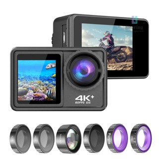 กล้องบันทึกวิดีโอ 4K 24MP Dual Screen DV หน้าจอ 2.0 นิ้ว 170 สําหรับเล่นกีฬา° กล้อง EIS มุมกว้าง 40 เมตร กันน้ํา WiFi พร้อมมาโคร CPL ND4 Came-6.5