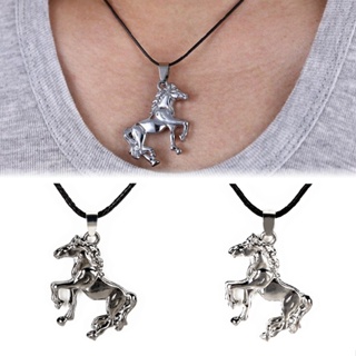 Lianli Fashion Stainless Steel Silver/Grey Horse Unisex Pendant Leather Necklace Gift