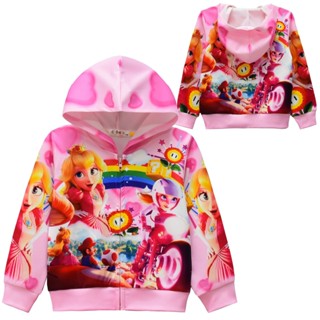 เสื้อแจ็กเก็ตคาร์ดิแกน มีฮู้ด ลาย Super Mario Peach Princess สําหรับเด็ก 2023 36099