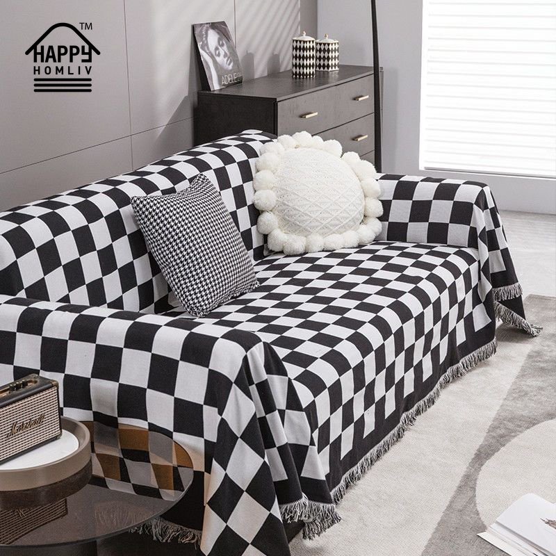 Happy HOMLIV Checkerboard ผ้าเช็ดตัวโซฟา Checkerboard ผ้าเช็ดตัวโซฟา 2 คนสามคน Anti Cat Scratch Anti Dog Bite โซฟาฝาครอบป้องกัน