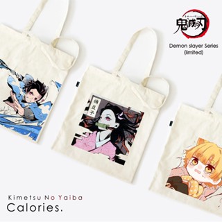 กระเป๋าโท้ท ลายการ์ตูนอนิเมะ demon slayer nezuko tanjiro zenitsu giyu inosuke kimaki no Yaiba # Tods DIZY