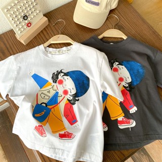 พร้อมส่ง เสื้อยืดแขนสั้น ผ้าฝ้ายแท้ พิมพ์ลายการ์ตูนน่ารัก แฟชั่นฤดูร้อน สําหรับเด็กผู้ชาย และเด็กผู้หญิง