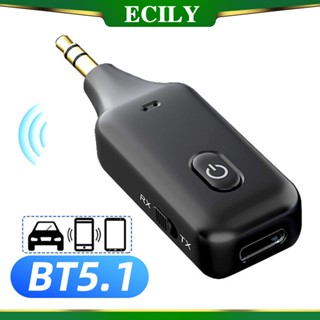 Ecily 2-in-1 อะแดปเตอร์รับส่งสัญญาณ AUX บลูทูธไร้สาย 5.1 แจ็ค 3.5 มม. A2dp แฮนด์ฟรี สําหรับ PC T-V เกมคอนโซล วิทยุ เครื่องเสียงรถยนต์