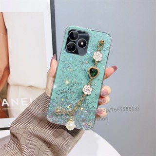 พร้อมส่ง ใหม่ เคสป้องกันโทรศัพท์มือถือซิลิโคน แบบนิ่ม ลายกากเพชร มีสายคล้อง สําหรับ Realme C53 C55 NFC 2023 C53