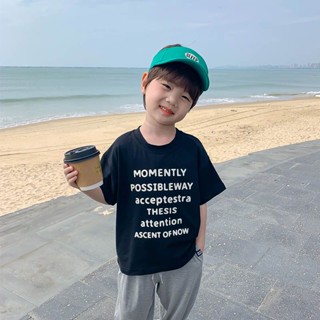 【Boys Tshirt】เสื้อยืดแขนสั้น ผ้าฝ้าย พิมพ์ลายตัวอักษร สไตล์เกาหลี แฟชั่นฤดูร้อน สําหรับเด็กผู้ชาย (1-14 ปี)