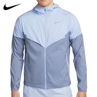 [พร้อมส่ง] ของแท้ 100% Nike เสื้อแจ็กเก็ต ไนล่อน มีฮู้ด มีซิป พิมพ์ลาย สําหรับผู้ชาย ใส่วิ่ง เล่นกีฬา