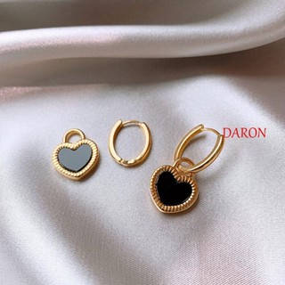 DARON ต่างหู จี้รูปหัวใจน่ารัก สองด้าน หรูหรา เหมาะกับของขวัญ สําหรับผู้หญิง