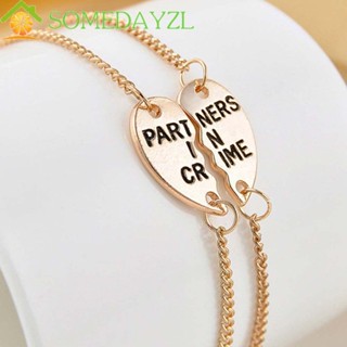 SOMEDAYZL สร้อยข้อมือโซ่ อัลลอย สีทอง สีเงิน จี้รูปหัวใจ ตัวอักษร เครื่องประดับเพื่อนที่ดีที่สุด
