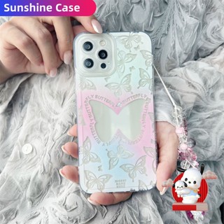 เคสโทรศัพท์มือถือ ลายการ์ตูนผีเสื้อน่ารัก พร้อมสายโซ่คล้อง สําหรับ Samsung A72 A52 A32 A22 A12 M32 M22 M12 A71 A51 A50s A30s S20FE S21 S20 S10