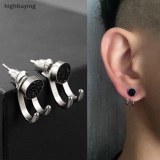 [highbuying] ต่างหูสตั๊ด รูปอุ้งเท้า สีดํา สไตล์ฮิปฮอป เครื่องประดับ สําหรับผู้ชาย ผู้หญิง พร้อมส่ง