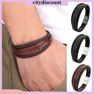 &lt;citydiscount&gt; สร้อยข้อมือ กําไลข้อมือ หนังเทียม หลายชั้น แฮนด์เมด สไตล์วินเทจ สําหรับผู้ชาย