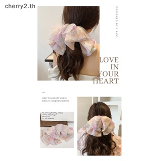 [cherry2] กิ๊บติดผมหางม้า ผ้าชีฟอง แบบนิ่ม ลายดอกไม้ ขนาดใหญ่ เครื่องประดับแฟชั่น สําหรับผู้หญิง [TH]