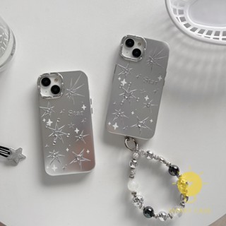 For เคสไอโฟน 14 Pro Max [Star Plating Silver with Chain] เคส Phone Case For iPhone 14 Pro Max Plus 13 12 11 For เคสไอโฟน11 Ins Korean Style Retro Classic Couple Shockproof Protective TPU Cover Shell