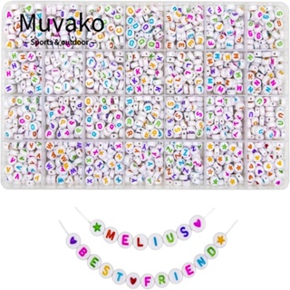 Muvako ลูกปัดอะคริลิค ทรงกลม ลายตัวอักษร 4x7 มม. สําหรับทําสร้อยข้อมือ