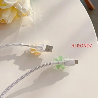 ALISONDZ ตัวถนอมสายชาร์จโทรศัพท์ รูปดอกไม้ กันสายหัก ชาร์จ USB