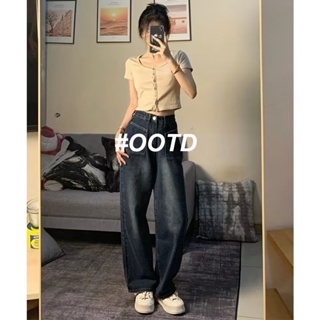 OOTD SHOP กางเกงขายาว กางเกงยีนส์ผู้หญิง ผู้หญิงแฟชั่นเกาหลี A97L05L